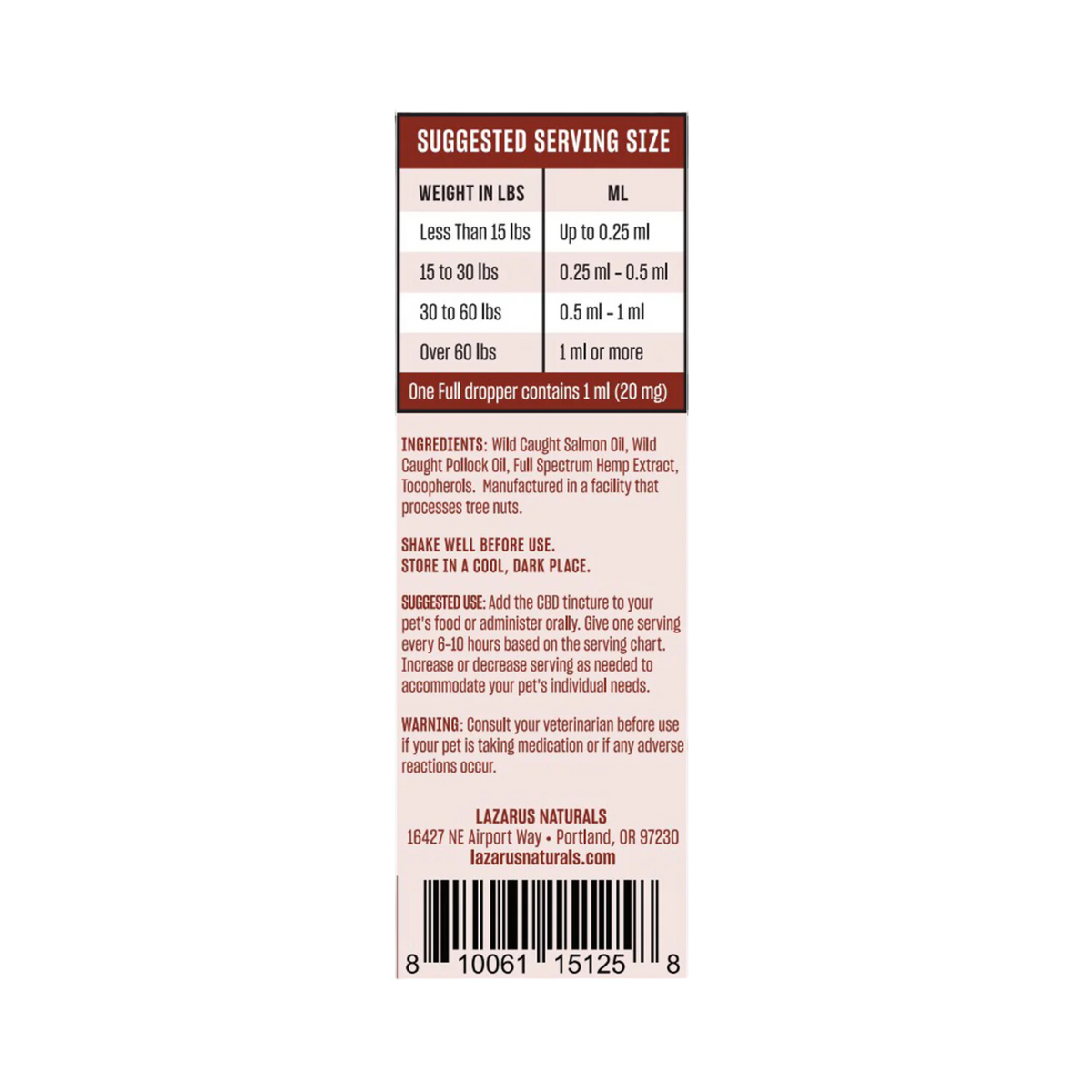 Lazarus Naturals Pet CBD Oil 600 mg | Wild Salmon